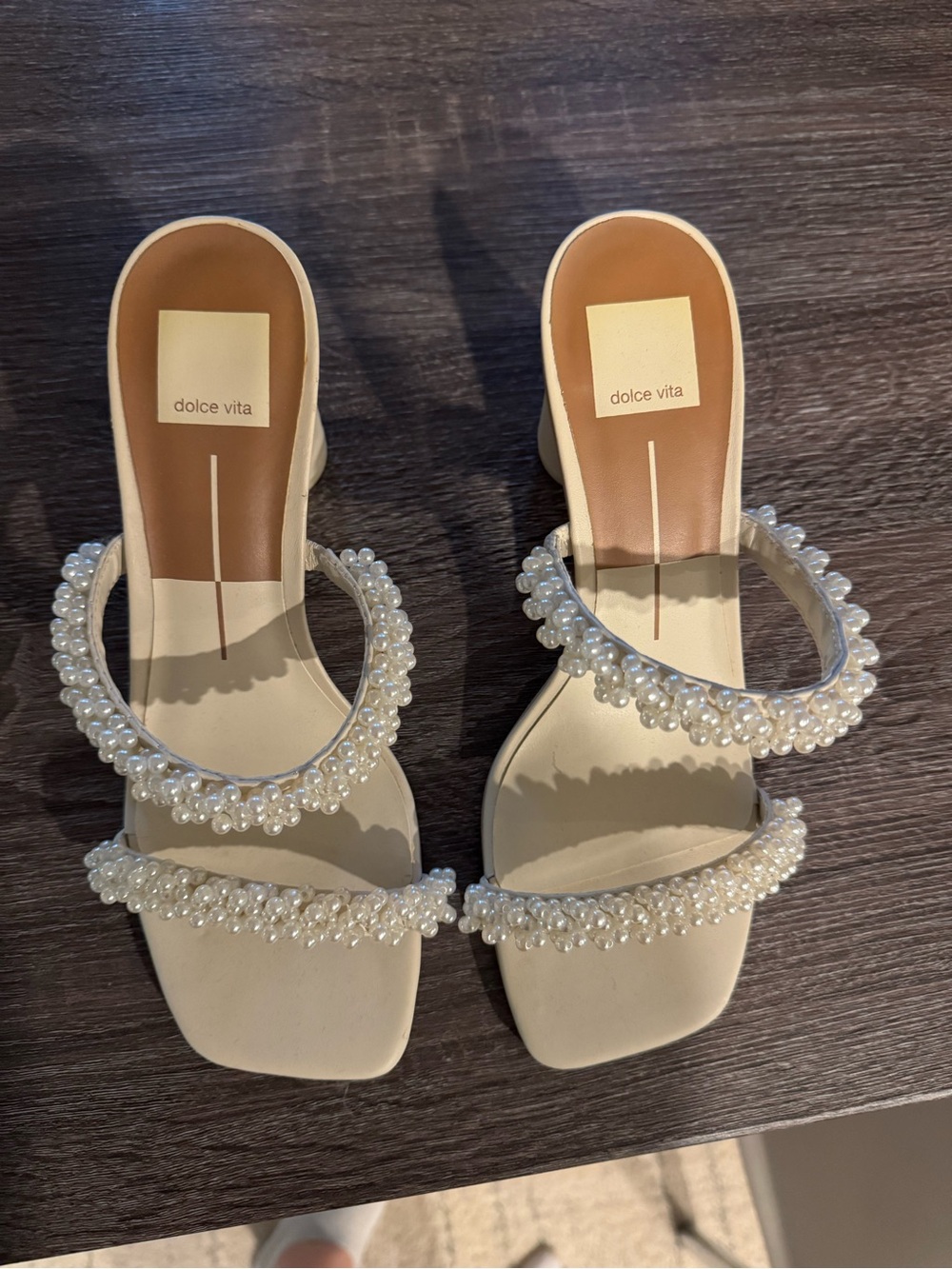 Dolce Vita Cream Pearl-Trim Heeled Sandals